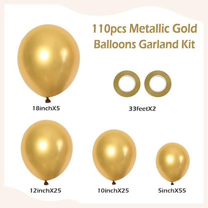 FOTIOMRG 110pcs Metallic Gold Balloon Garland Arch Kit, 18 12 10 5 inch Chrome - Image 2
