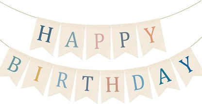 Doumeny Happy Birthday Burlap Banner Boho Birthday Bunting Garland Blue Pink by Doumeny