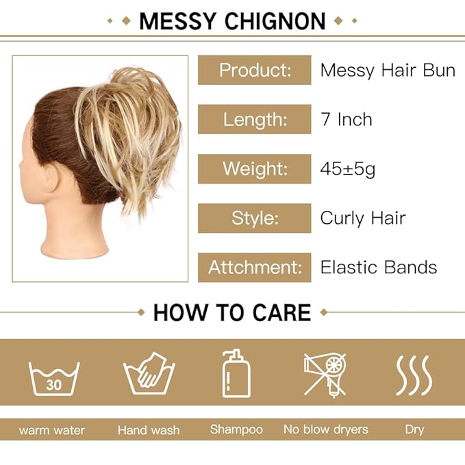 HMD Tousled Updo Messy Bun Hairpiece Hair Extension Ponytail with Elastic Rubber Band Updo Ponytail Hairpiece Synthetic Hair Extensions Scrunchies Ponytail Hairpieces for Women