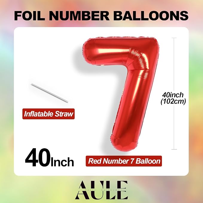 AULE 40 Inch Red 7 Balloon Number Foil 0-9 Birthday Big Numbers | Birthday - Image 5