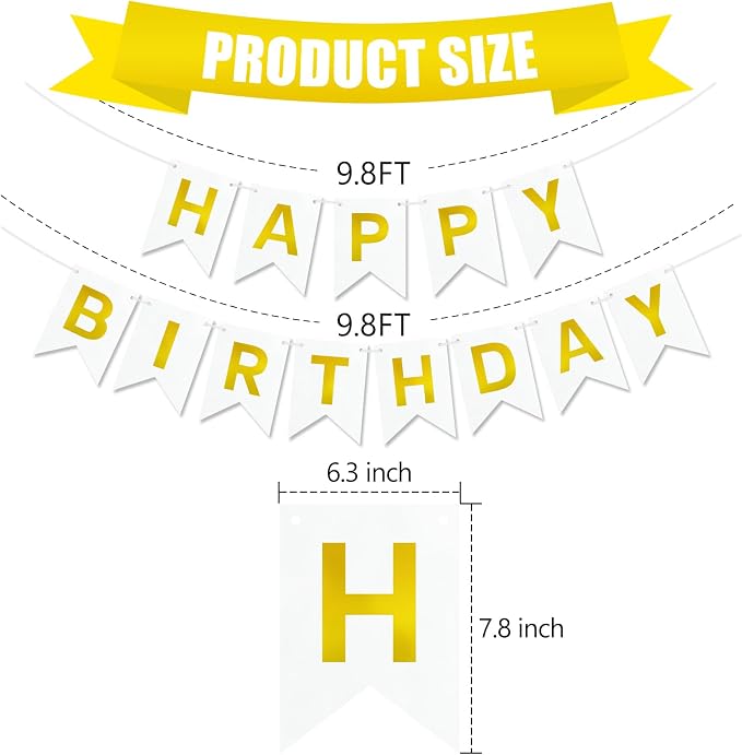 White and Gold Happy Birthday Banner Sign - Image 3