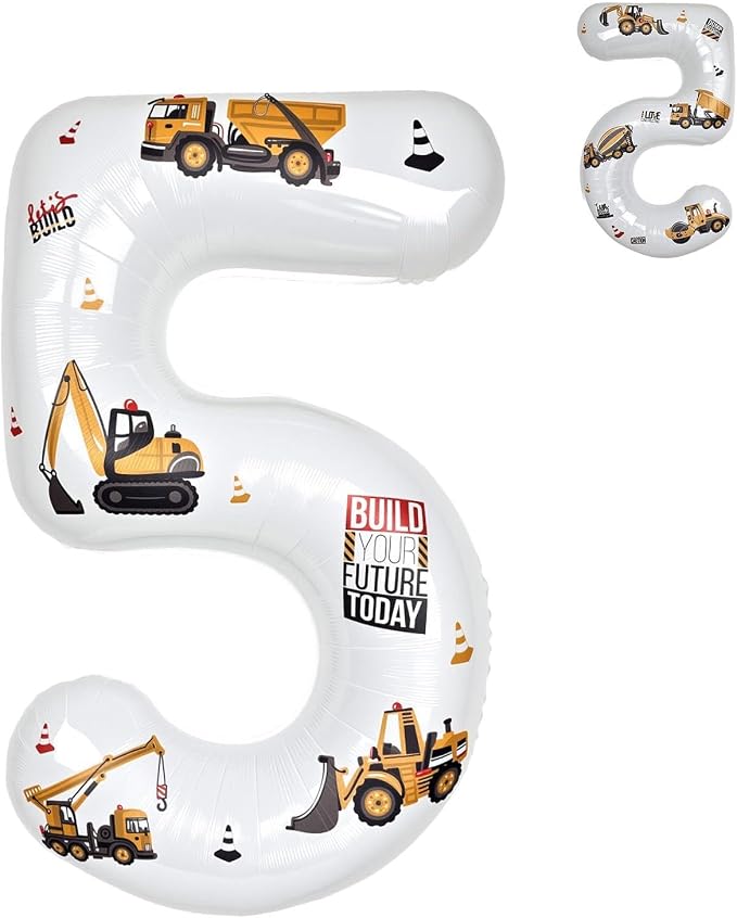 Construction Number 5 Balloon 40 Inch | White Foil Balloon by Unknown