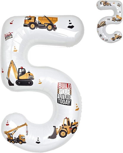 Construction Number 5 Balloon 40 Inch | White Foil Balloon by Unknown