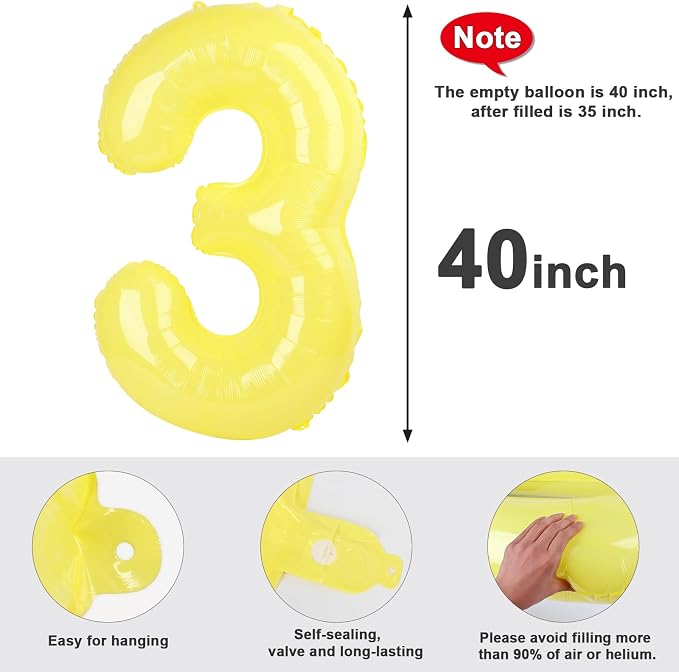 3 Balloon Number 40 Inch Yellow Balloons - Image 5