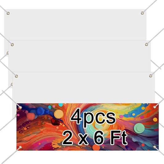 4 Pcs Large Sublimation Banner blank banners to decorate vinyl，2x6 Ft Polyester by Buynow