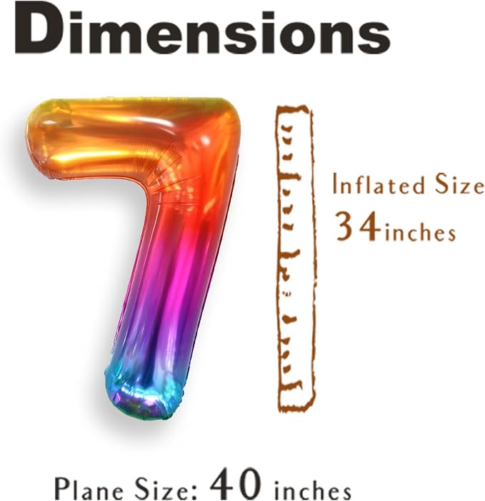 SUWEN Rainbow Number 7 Balloon 40 Inch, Big Colorful Balloons 0-9 | Large - Image 5
