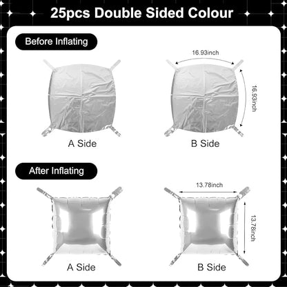 Silver Square Balloon Wall Square Foil Balloons Wall Backdrop 25 Pcs Double - Image 7