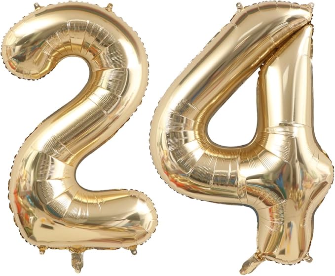 Light Gold Number 24 Balloon 40in White Gold 24 Foil Mylar Digital Balloon | by ANGEL+Q+HOUSE