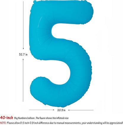 40 in Blue Number Balloon 5 Blue Fluorescent Birthday balloon Number 5 | Helium - Image 2