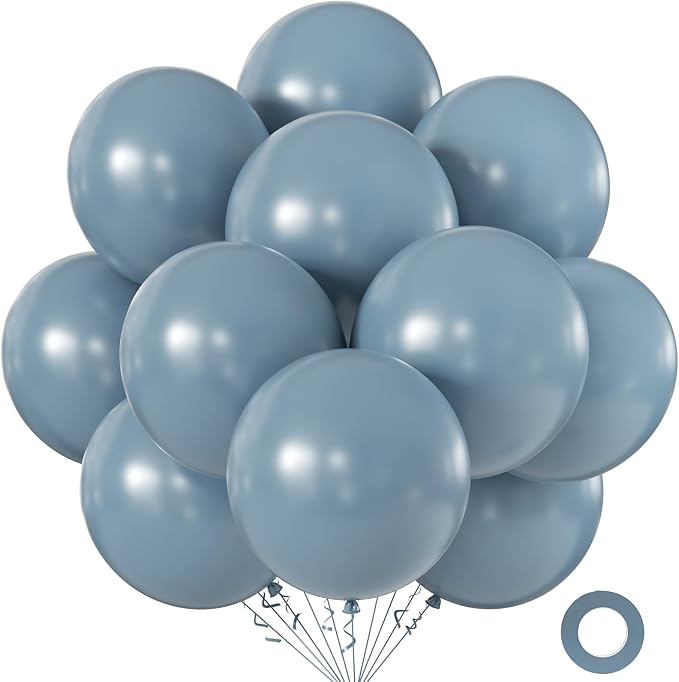 Dusty Blue Balloons 18 Inch 24 Pack Matte Helium Latex Round Balloons by KALOR