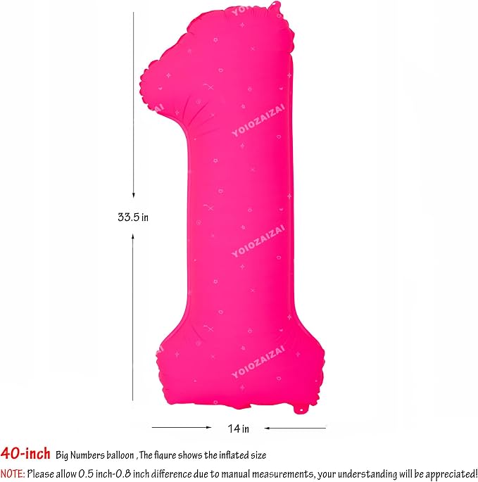 40IN Fluorescent Pink Number 1 Balloons Glow In The Dark Pink Balloon | - Image 2