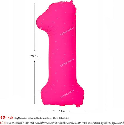 40IN Fluorescent Pink Number 1 Balloons Glow In The Dark Pink Balloon | - Image 2