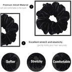 IVARYSS Extra Large Scrunchies for Women's Thick Hair, Premium Velvet Soft Jumbo Scrunchy, XL 6 inch Big Elastic Band Hair Accessories, 4 Pack, Black