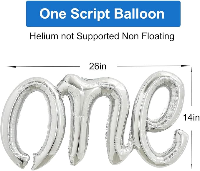 2Pcs Silver Foil 40" Number 1 and 26" Script Letter One Balloon Set | Large - Image 3