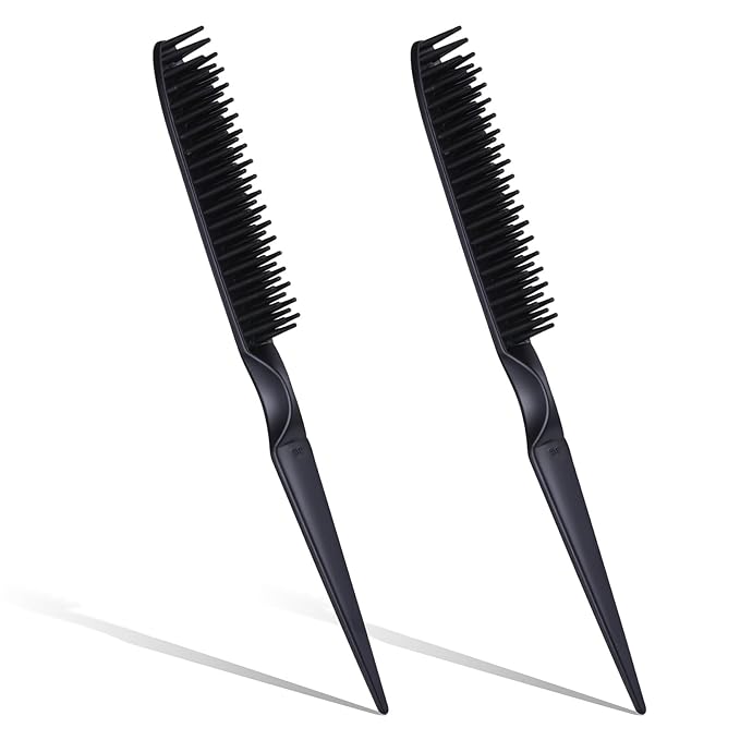 3-Row Rat Tail Styling Comb Set, 8 Inch Detangling Parting Hair Comb Black Rat Tail Styling Combs Flexible Hair Stylings Combs for Detangling, Defining Curls, and Sectioning Hairs (2 PCS)