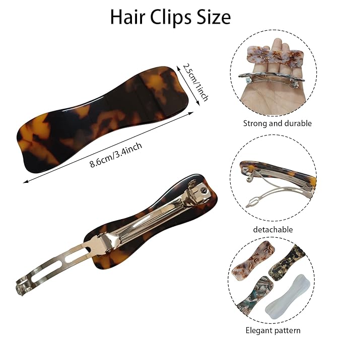 Hair Clips for Women,3.5 Inch Acetate Medium Hair Claw Clips for Women Thin Thick Curly Hair,Strong Hold No Slip Grip,French Classic Multicolor Barrettes Hair (Tortoiseshell Bow)
