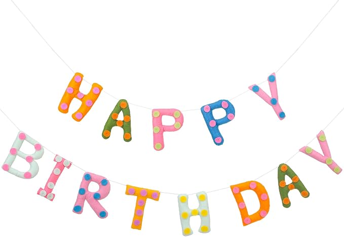 Felt Happy Birthday Garland Rainbow Banner Reusable Happy Birthday Sign Party by Mindsoft