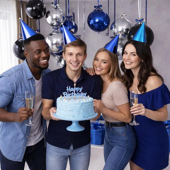 Black Blue Silver Round Balloons - Image 3