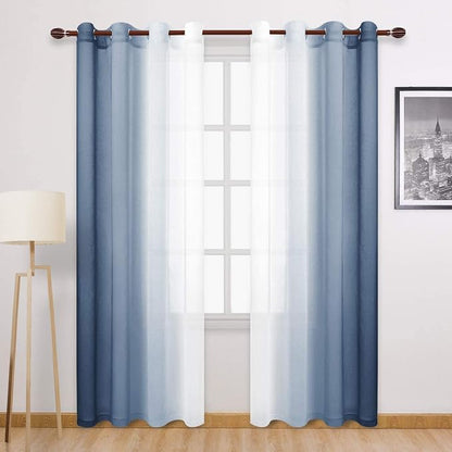DWCN Blue Faux Linen Ombre Sheer Curtains by DWCN