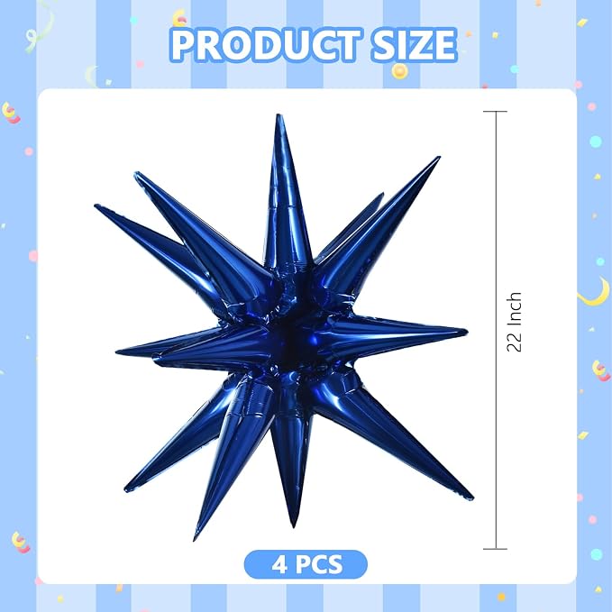 TONIFUL 4 Pcs Star Balloons Navy Blue Foil Explosion Party Decoration | Large - Image 2