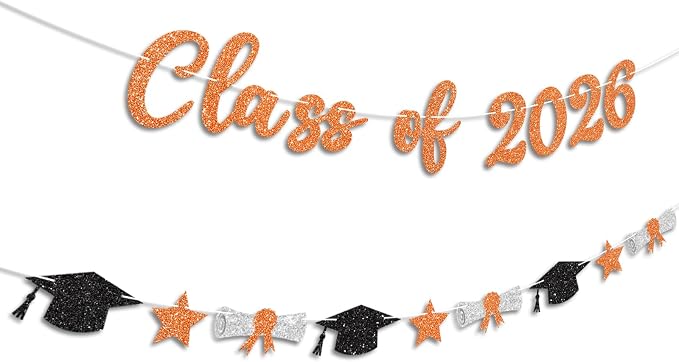 Class of 2026 Banner Orange Graduation Decorations Prestrung 2026 Graduation - Image 2