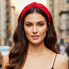 Wide Knotted Headbands, Non-Slip Hair Accessories for Women, 4-Pack (Black Red Hot Pink Blush)