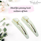 French Amie Clic Clac Ivory Large 2 3/4" Cellulose Handmade in France Set of 2 Snap Hair Pin Clips for Women and Girls
