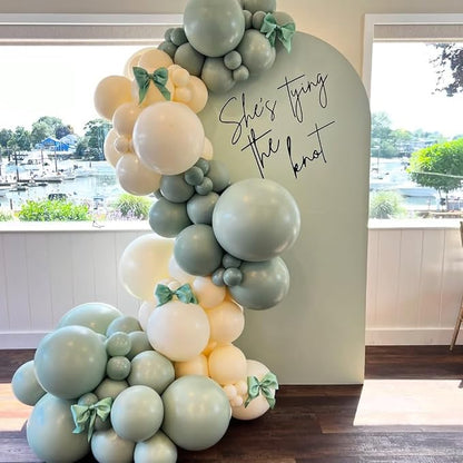 Sage Green Balloons, 12 Inch Sage Green and White Sand Balloons - Image 4