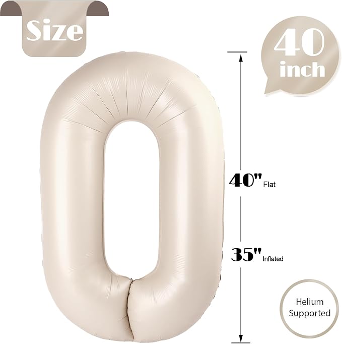 Cream Number 0 Balloon 40 Inch, 0th Birthday Party Decorations Men Women | Foil - Image 5