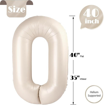 Cream Number 0 Balloon 40 Inch, 0th Birthday Party Decorations Men Women | Foil - Image 5
