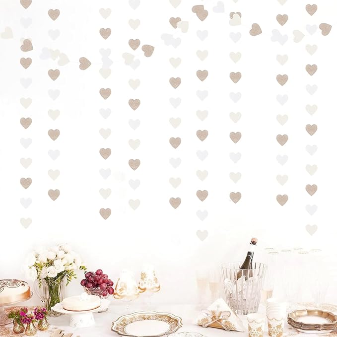 Champagne-Gold Milky-White Birthday Party-Decorations Heart-Garland - 52ft - Image 4