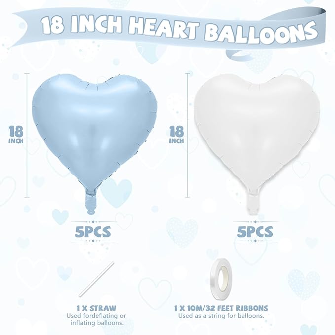 Baby Blue Heart Balloons, 18 Inch Cream Sand White Foil Balloons - Image 2