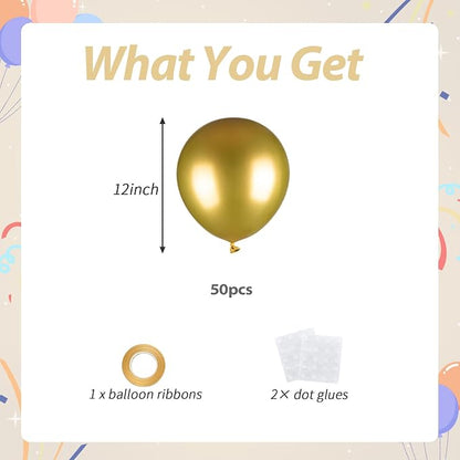 50pcs Metallic Gold Balloons, 12 Inch Chrome Gold Latex Balloons | Helium - Image 2