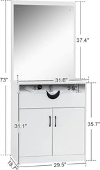 BarberPub Backwash Shampoo Bowl Sink Chair Station with Mirror Salon Styling Cabinet Spa Equipment 3130 (White)
