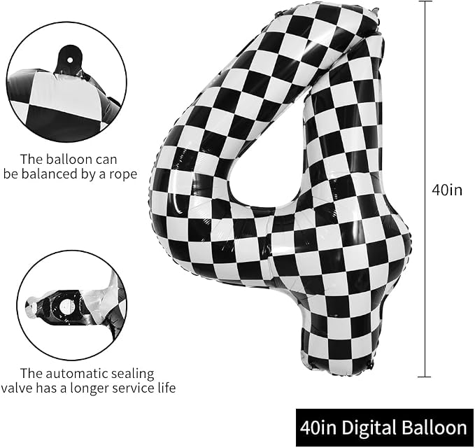 TONIFUL 40 Inch Large Checkered Number 4 Balloon 4th Birthday Decorations | 4th - Image 2