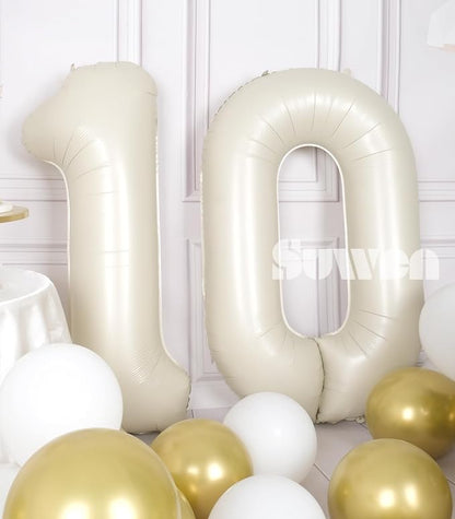 SUWEN 40 Inch Cream White Large 10 Balloon Numbers Big Foil Helium Number - Image 2
