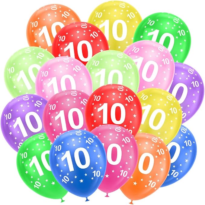 Ainiv 10th Birthday Balloons 18PCS, 12inch Numbers Printed Latex Balloons | by Ainiv