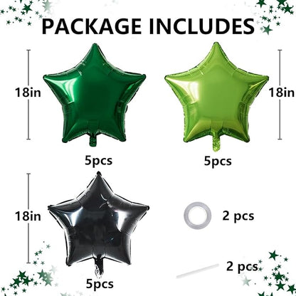 TONIFUL 15 Pcs Star Balloons 18 Inch Large Green and Black Foil Balloons | Big - Image 2