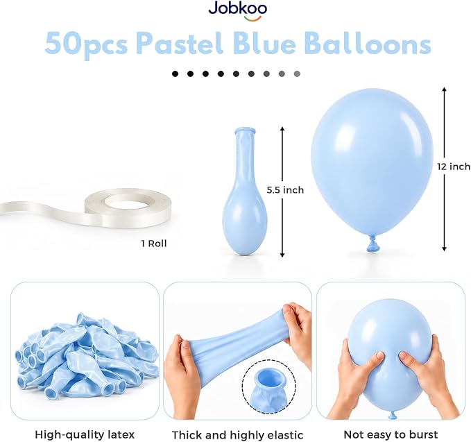 Jobkoo Pastel Blue Balloons 12 Inch - Image 2