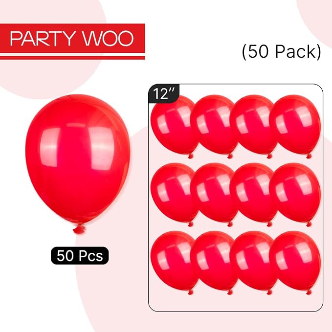 PartyWoo Red Balloons 50pcs Red Helium Latex Balloons 12 Inch | Birthday - Image 7