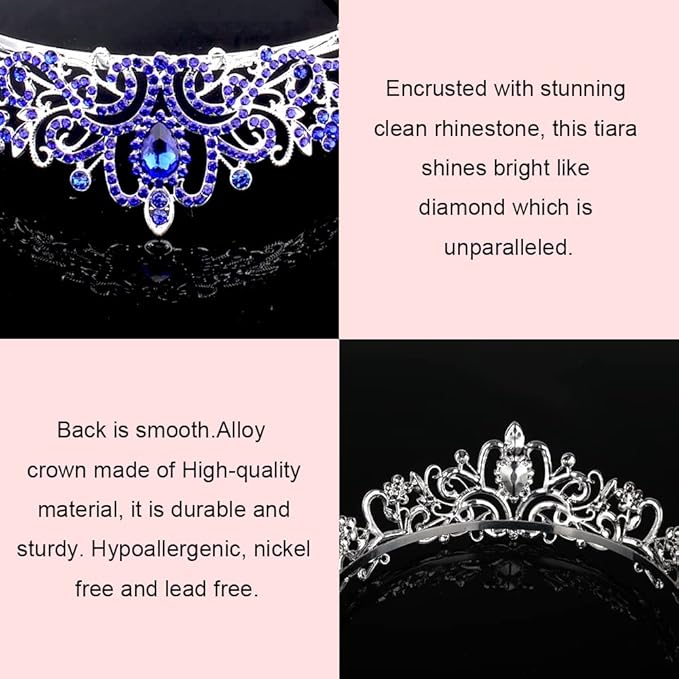 Didder Tiaras for Women, Dark Blue Crystal Crowns for Women Princess Crown Tiaras and Crowns for Women Girls Women's Headbands Halloween Christmas Bridal Wedding Prom Birthday Party Gift