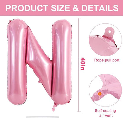TONIFUL 40 Inch Large Pink Letter N Balloons Giant Foil Mylar Alphabet Balloon - Image 2