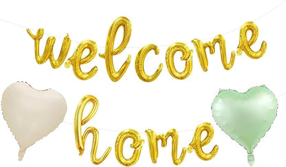 Welcome Home Balloons Green Gold, 16Inch Welcome Home Foil Banner by Xinvery