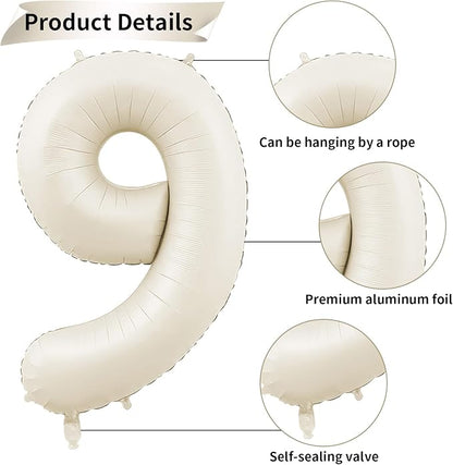 40 Inch Cream Number 9 Balloon, Digital 9 Cream White Giant 9 Foil Balloon - Image 3