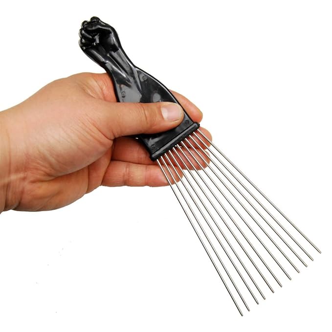 (2 Pack) 9" Black Fist Metal Afro Pick Lift Hair Comb Detangle Wig Braid Hair Man Styling Comb