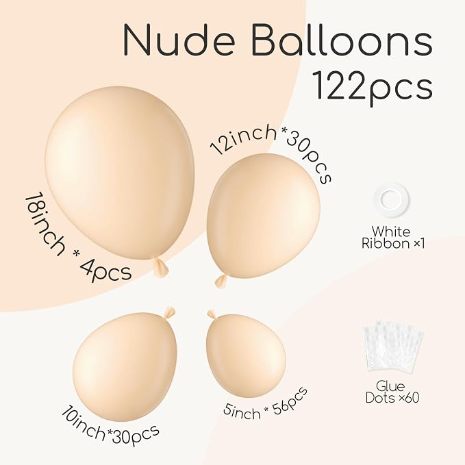 Awenztech 122pcs Nude Neutral Latex Balloons in 18 12 10 5 inches | Wedding - Image 2