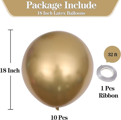 10pcs 18 inch Metallic Gold Balloons, Thick Latex Chrome Helium Balloons - Image 2