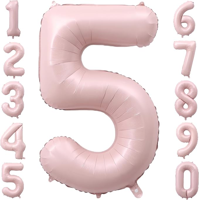 40 Inch Light Pink Foil Number 5 Balloon by TNCDJKPA
