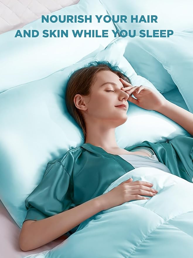 Mulberry Silk Pillowcase for Hair and Skin, SGMSILK 22 Momme Natural Silk Pillow Cases with Zipper, 6A Soft and Smooth Single Sided Pure Silk Pillow Cover (Haze Blue, King 20"x36")