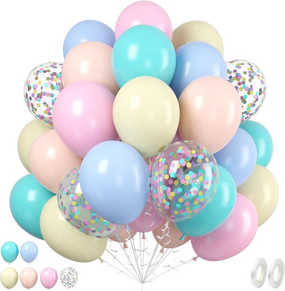 Paready Pastel Balloons Set, 12 Inch Macaron Pink Teal Blue Yellow Orange by Paready